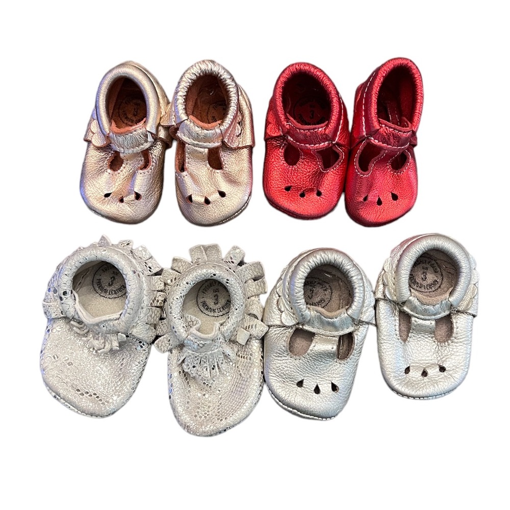Lot of four pair Freshly Picked moccasins. Size 3